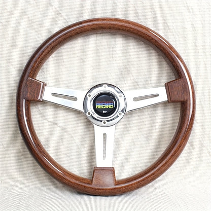 35.05 cm Classic Style Wood Grain Steering Wheel with Chrome/Black Metal Spoke