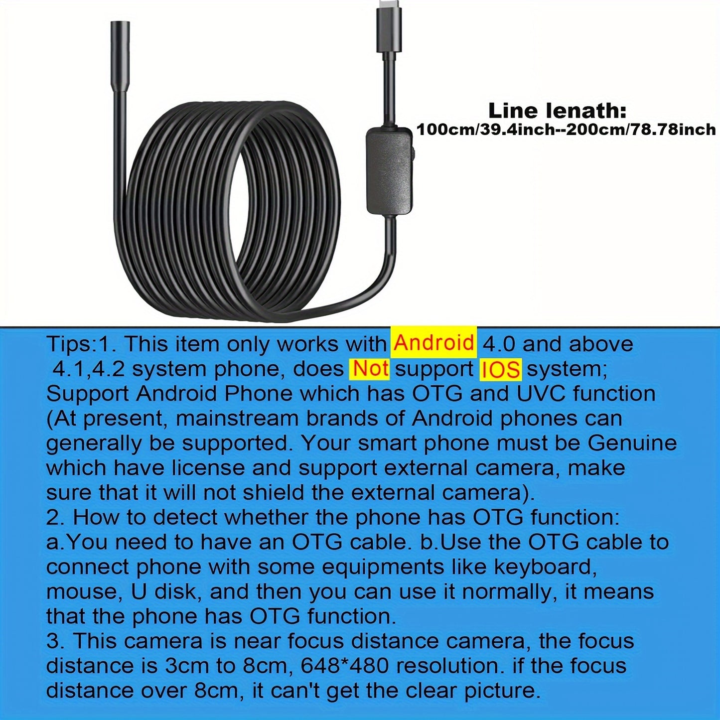 Endoscope Camera  Adjustable Soft Wire 7mm for  Android Type-C