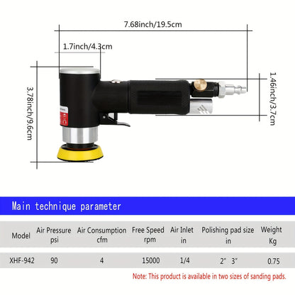 Mini Air Sander, 5.08cm & 7.62cm Dual Action Pneumatic Polisher with Adjustable Airflow Valve, M6 Threaded Plate