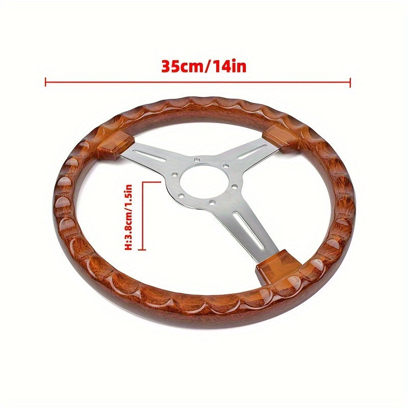 Classic Vintage Wood Grain Steering Wheel - 350mm with Chrome Spokes