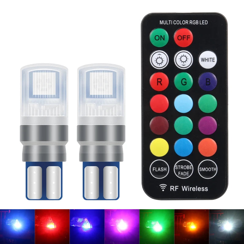 1set T10 W5W 5050 RGB 2LED remote control