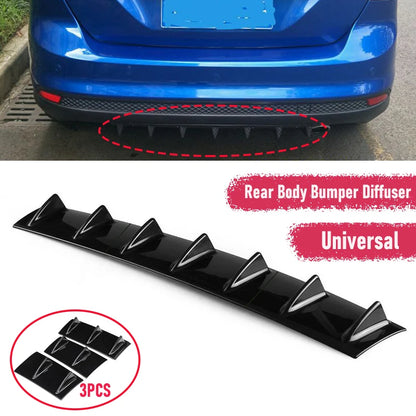 3pcs Rear Bumper Diffuser Gloss Black Universal