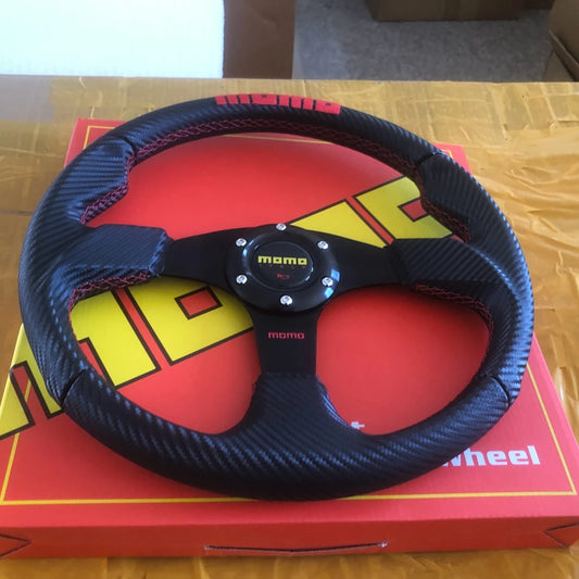 MOMO 14Inch Steering Wheel Rally Drift Carbon Leather