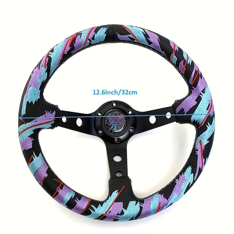 Racing Steering Wheel, Deep Dish Design, Embroidered Microfiber Leather