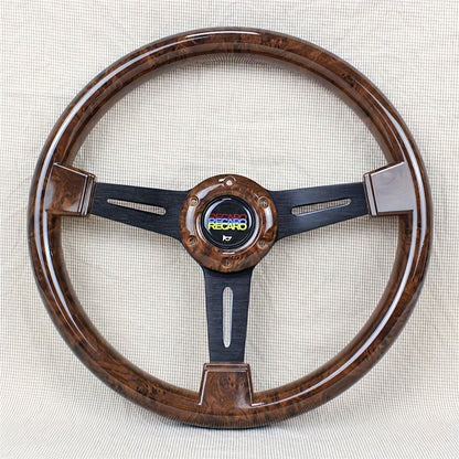 35.05 cm Classic Style Wood Grain Steering Wheel with Chrome/Black Metal Spoke