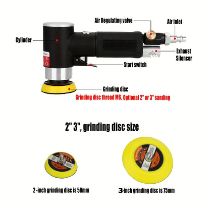 Mini Air Sander, 5.08cm & 7.62cm Dual Action Pneumatic Polisher with Adjustable Airflow Valve, M6 Threaded Plate