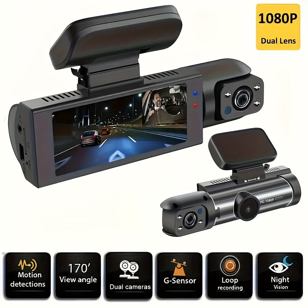 Dash Camera Front 1080P and Inside 720P, 8.03cm Dash Cam G Sensor HD Night Vision Loop Recording Wide Angle Car DVR, without SD Card