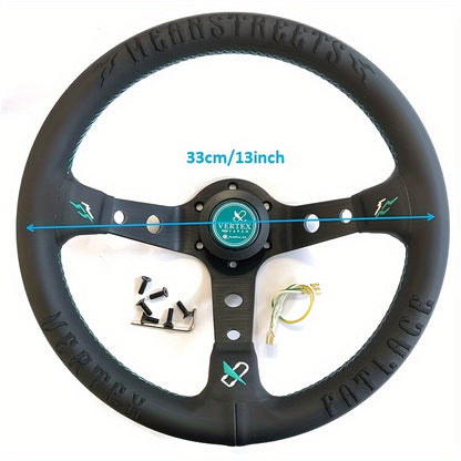 Vertex Racing Steering Wheel, 330mm Deep Dish, Ultra-Soft Microfiber Leather