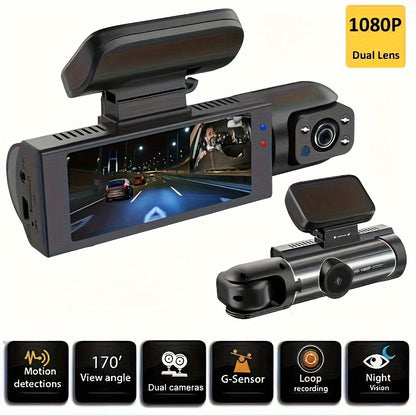 Dash Camera Front 1080P and Inside 720P, 8.03cm Dash Cam G Sensor HD Night Vision Loop Recording Wide Angle Car DVR, without SD Card