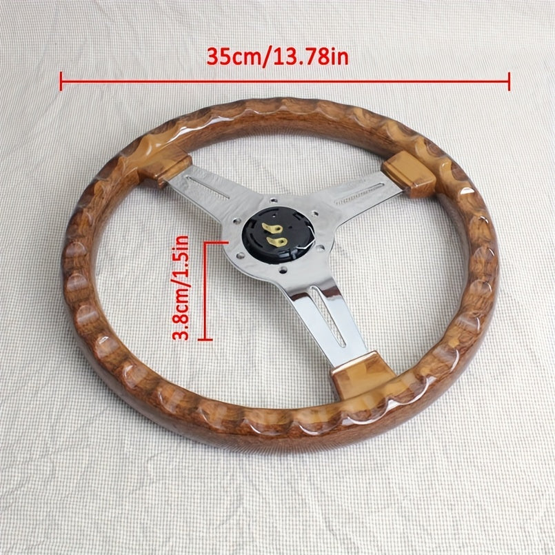 35.05 cm Classic Style Wood Grain Steering Wheel with Chrome/Black Metal Spoke