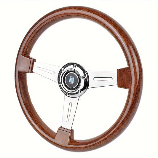 Classic Vintage Wood Grain Steering Wheel - 350mm with Chrome Spokes